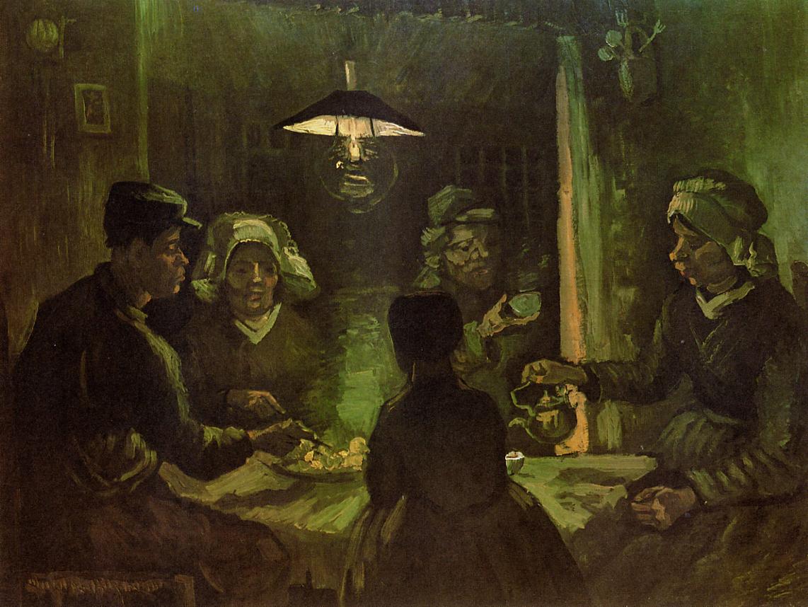 Картина Ван Гога Едоки картофеля. Этюд маслом 1885